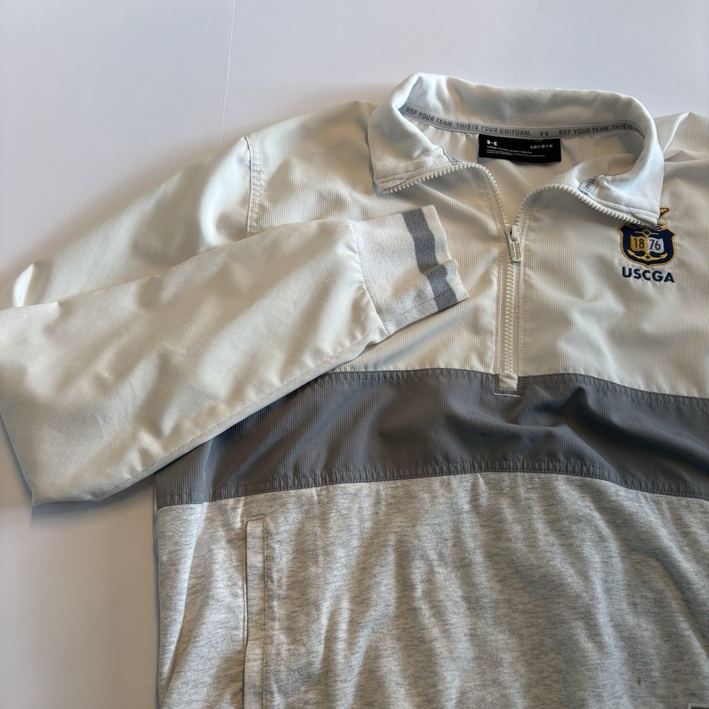 Under Armour USCGA Pullover Mens Large White Grey Quarter Zip Coast GuardAcademy
